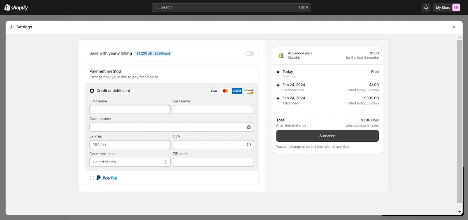shopify payment method 